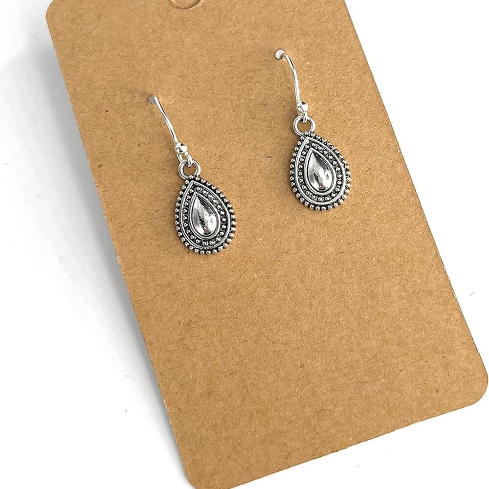 Sterling Silver Dangle Earrings Tiny Teardrop Han… - image 5